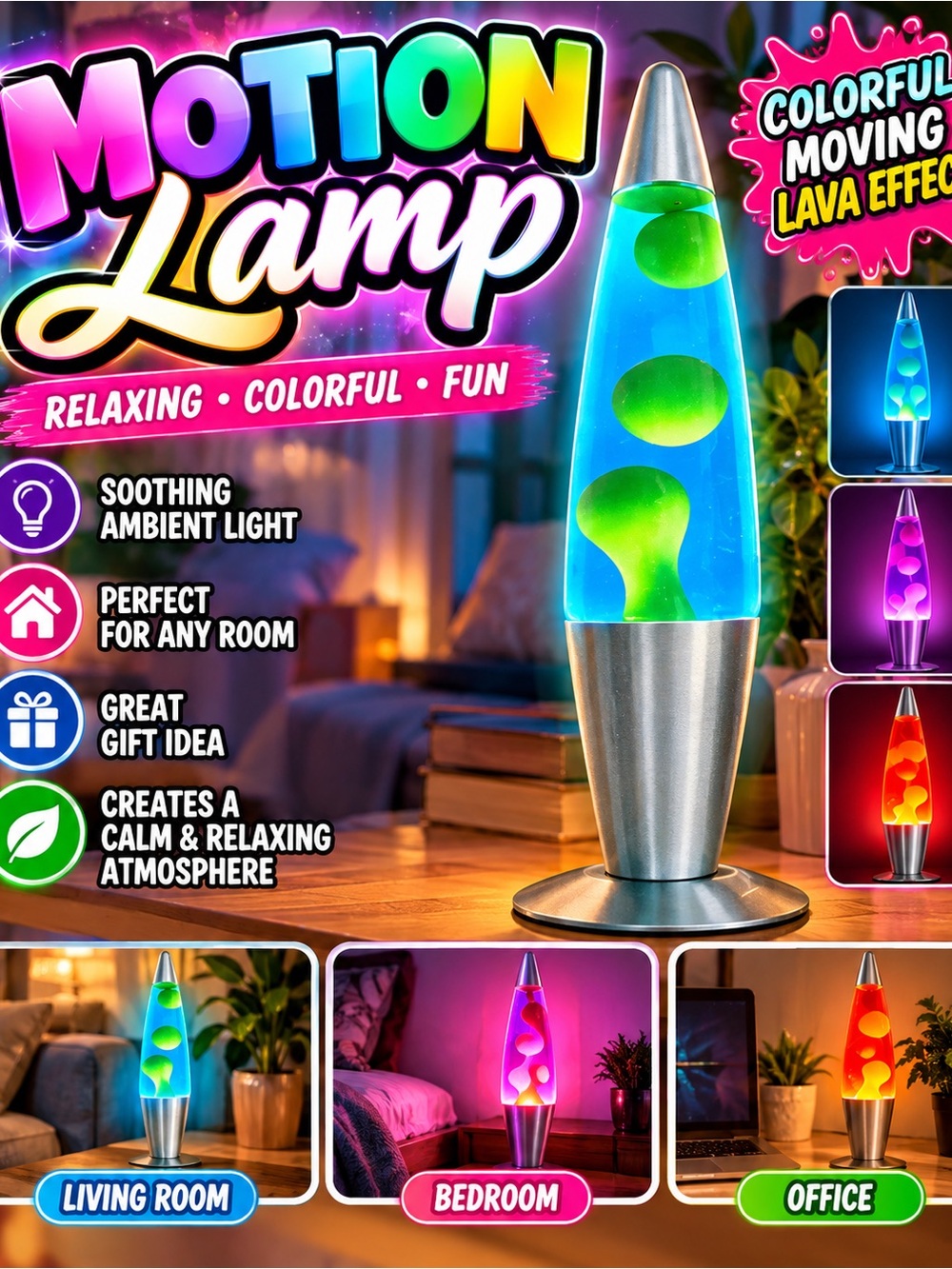 Motion Lamp - Blue & Green Ambient Lava Lamp by